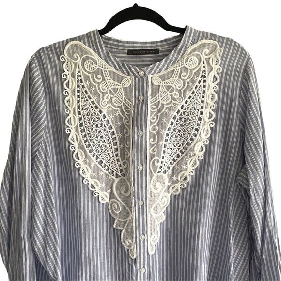 Marks & SPENCER Cotton Striped Button Front Shirt Blouse Lace Blue White XL - Picture 2 of 7